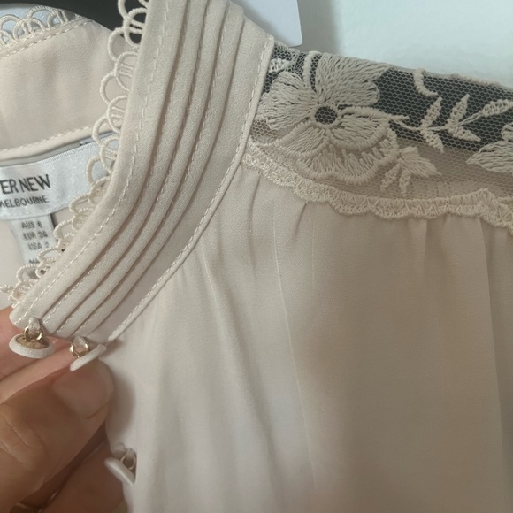 Jenna Satin Trim Detail Blouse in Cream - Picture 2 of 7